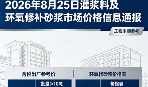 郧阳2026年8月25日灌浆料及环氧修补砂浆市场价格信息通报